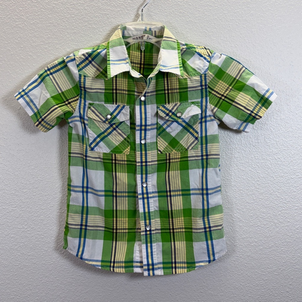 Old Navy Kids Plaid Button Down Shirt - Green and Blue